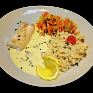 Dos de cabillaud, sauce beurre blanc échalotes