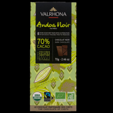 Tablette Valrhona Andoa noir Bio 70% 70gr