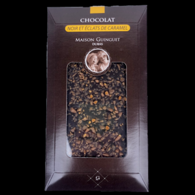 tablette chocolat noir et éclats de caramel 85gr guinguet